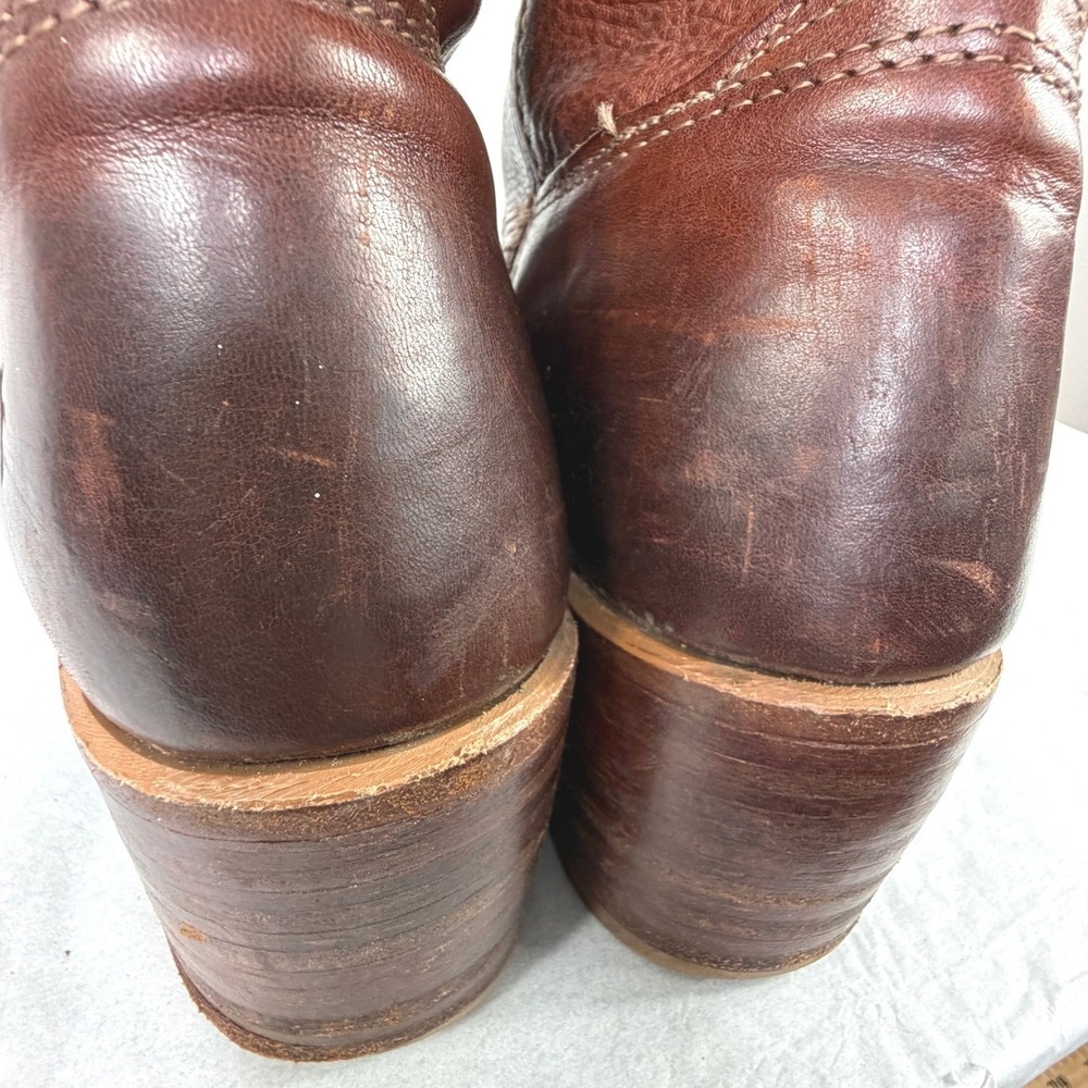 Vintage Frye Campus 14L Tall Boots Pebbled Leather Cognac Brown Women's 9.5M - Picture 10 of 15